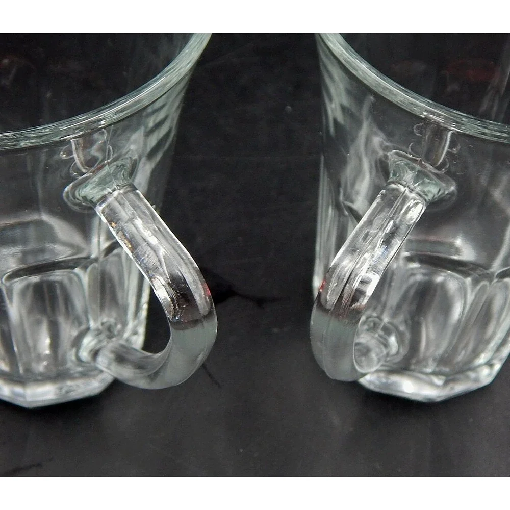 Bormioli Rocco Siena Tea Mug 6 oz Clear Glass Paneled Coffee Tempered Pair Set 2